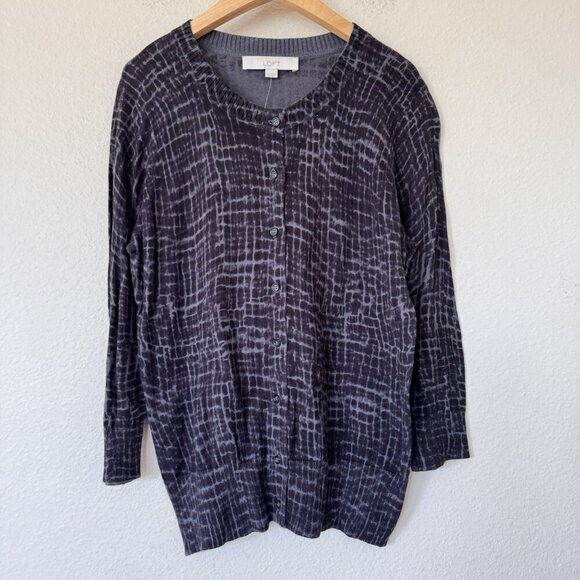 LOFT Ann Taylor Black Grey Marbled Round Neck Button Front Cardigan Size M NWT - Picture 1 of 8
